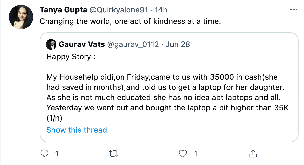 The man added some money to the Rs 35,000 his helper gave him, and bought a laptop for her daughter.