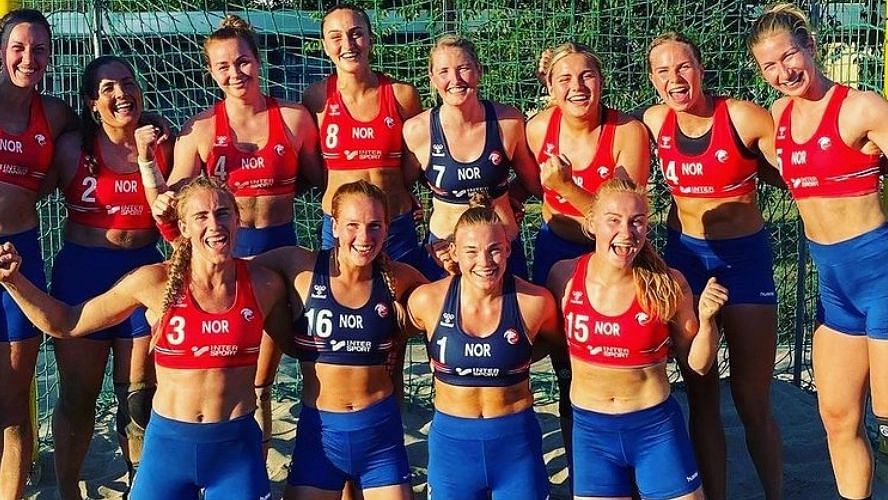 <div class="paragraphs"><p>Norwegian women's beach handball team fined for not wearing bikini bottoms.</p></div>