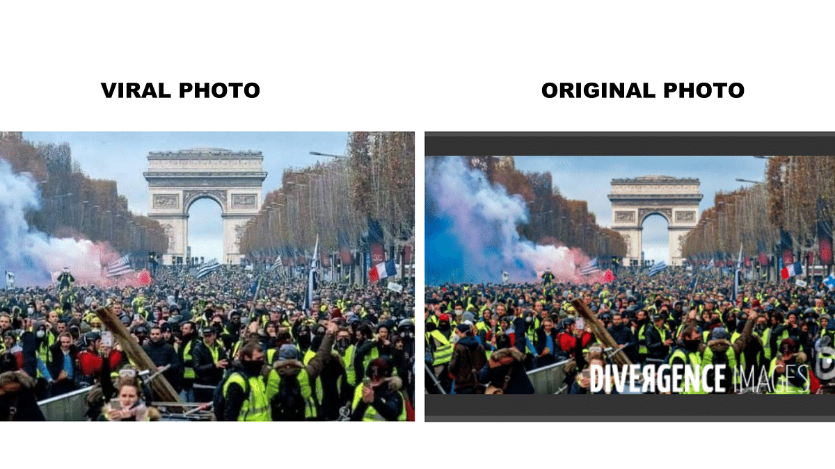 The photograph shows a 2018 protest in France about fuel tax hikes.