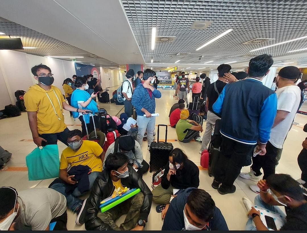 <div class="paragraphs"><p>Over 200 Indians, majority of whom are students stranded in Belgrade, waiting at the airport to be sent to their respective destinations.&nbsp;</p></div>