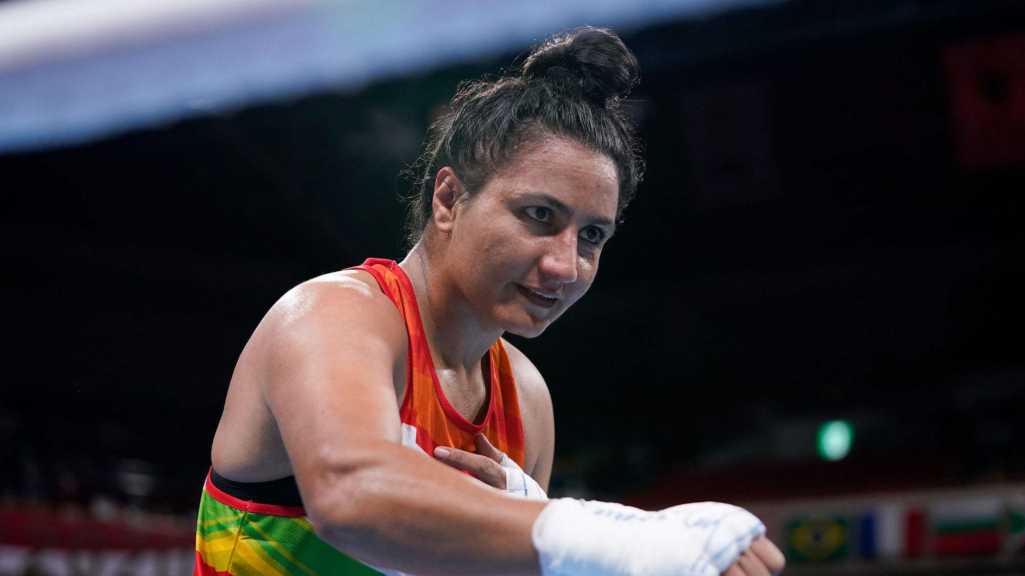 <div class="paragraphs"><p>Tokyo Olympics: Pooja Rani after winning her round of 16 bout.&nbsp;</p></div>