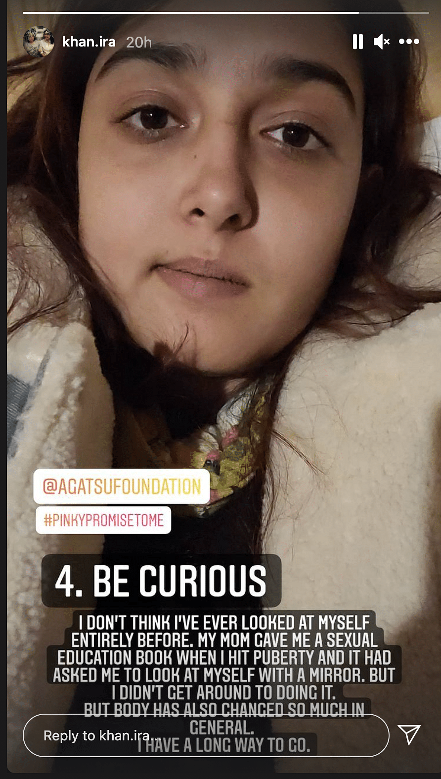 In her latest Instagram post, Ira Khan speaks about accepting one's body. 