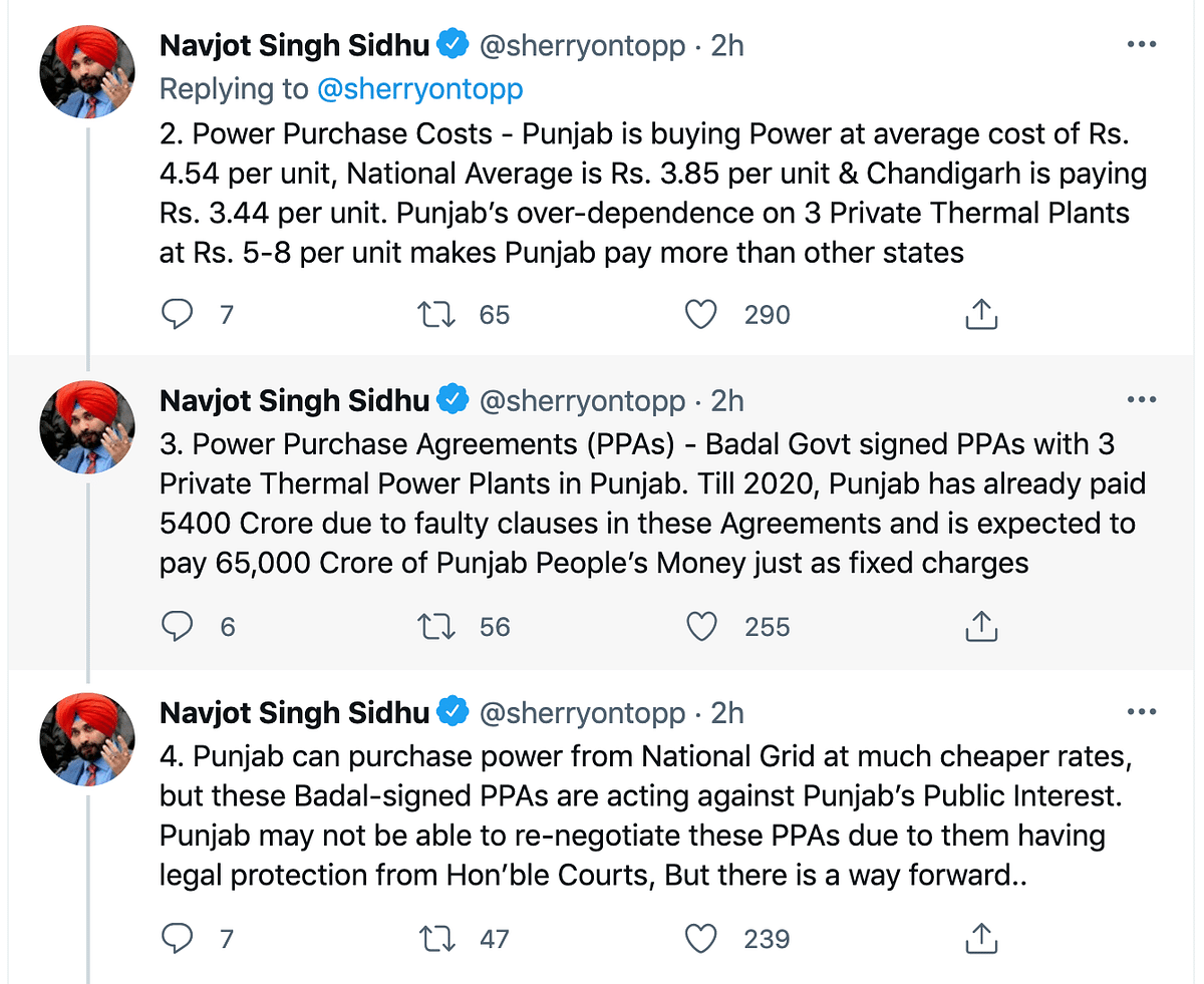 Amid row over power cuts, Navjot Singh Sidhu took to Twitter to talk about 'how to give free electricity to Punjab'.