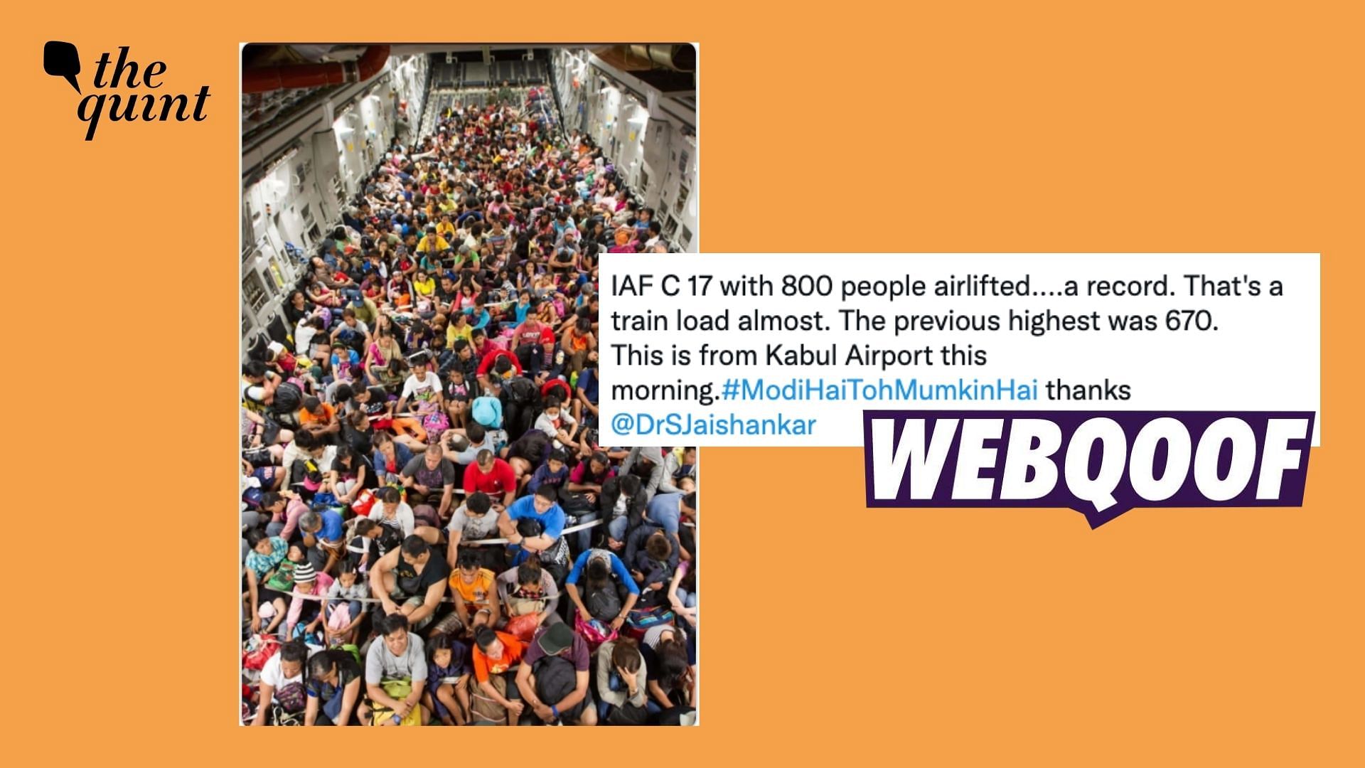 <div class="paragraphs"><p>The claim says that the Indian Air Force C-17 created a record by airlifting 800 people from Kabul, Afghanistan.</p></div>