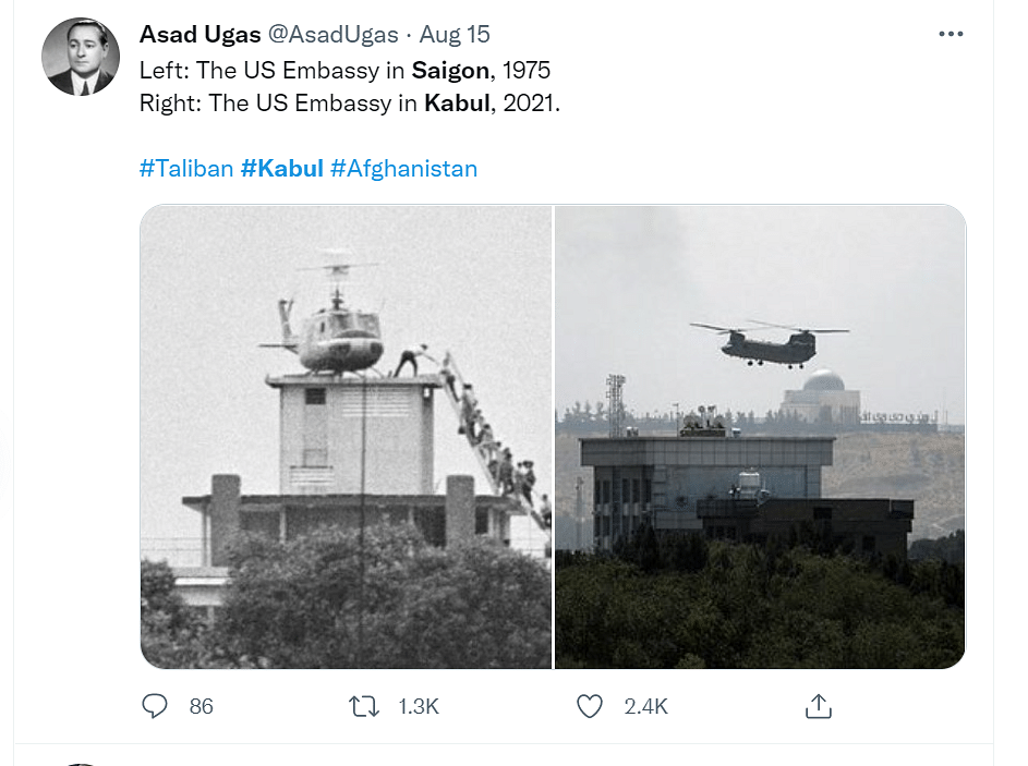 The withdrawal of forces by the US in Afghanistan is now being compared to the fall of Saigon on social media. 