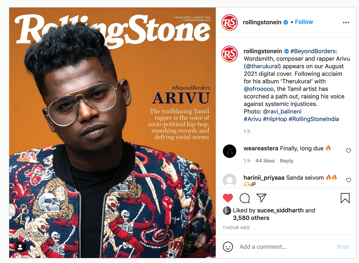 Tamil filmmaker Pa Ranjith questioned why the Rolling Stone India magazine cover did not credit Arivu.