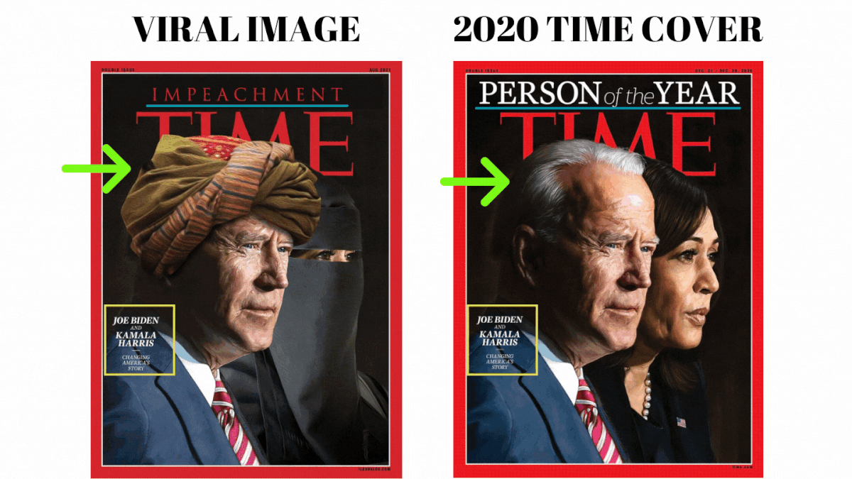 The viral cover has been altered as the latest edition of the magazine does not feature Joe Biden and Kamala Harris.