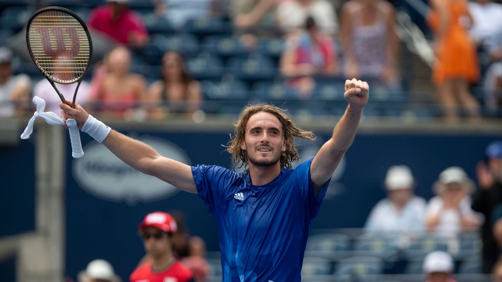 <div class="paragraphs"><p>Stefanos Tsitsipas of Greece celebrates after his 6-1, 6-4 win over Norway's Casper Ruud on Friday.<br></p></div>