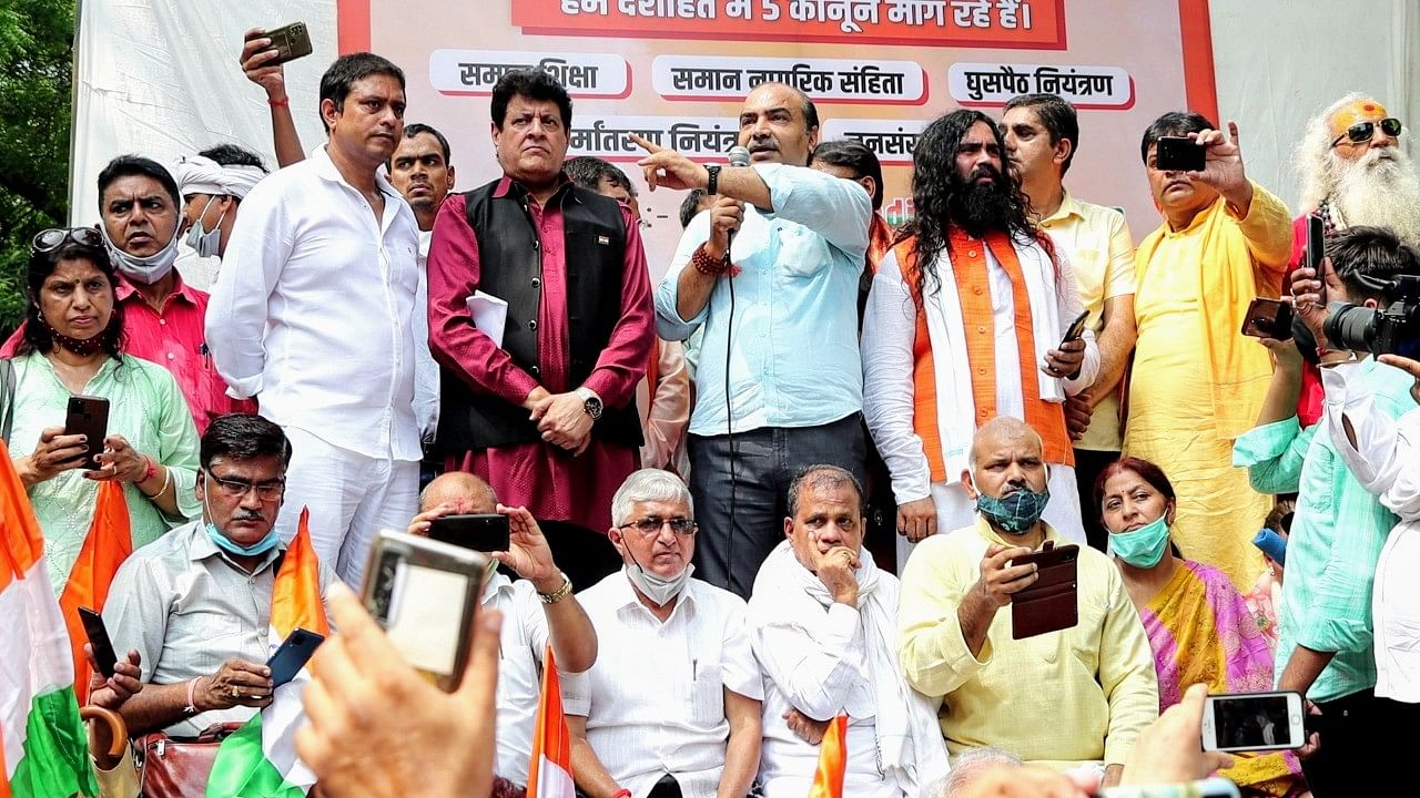 <div class="paragraphs"><p>Former BJP spokesperson Ashwini Upadhyay and others were purportedly involved in the incident, where incendiary slogans were raised against the Muslim community at a rally held at Jantar Mantar on Sunday, 8 August.</p></div>