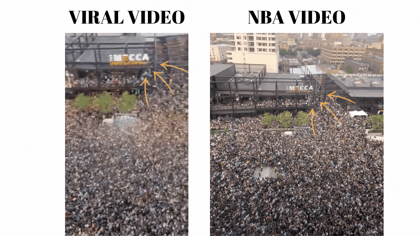 <div class="paragraphs"><p>Left: Viral video. Right: Video uploaded by NBA.</p></div>