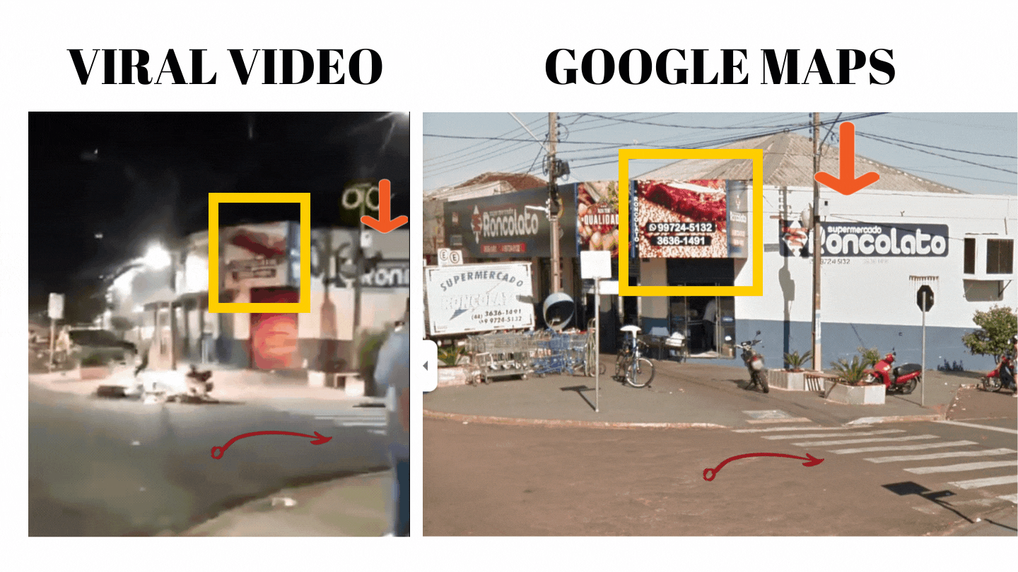 <div class="paragraphs"><p>Left: Viral video. Right: View available on Google Maps.</p></div>