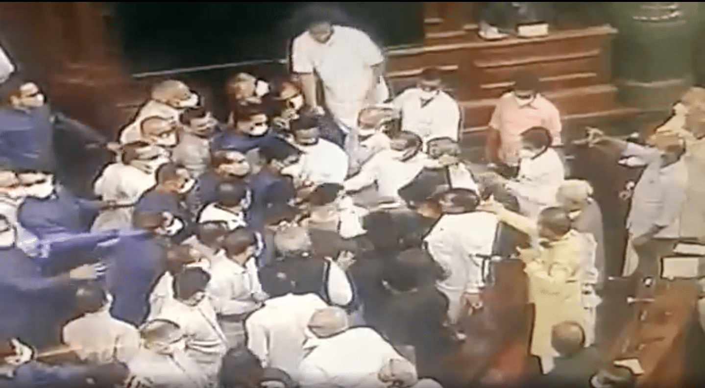 <div class="paragraphs"><p>Visuals emerged of the ruckus in Rajya Sabha on Wednesday, which showed members of the Opposition jostling with marshals in the Upper House.</p></div>