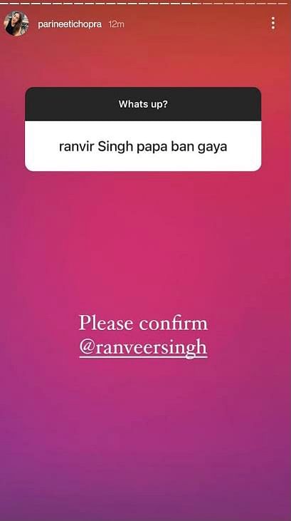 During an AMA session, a fan told Parineeti Chopra that Ranveer Singh & Deepika Padukone have become parents.
