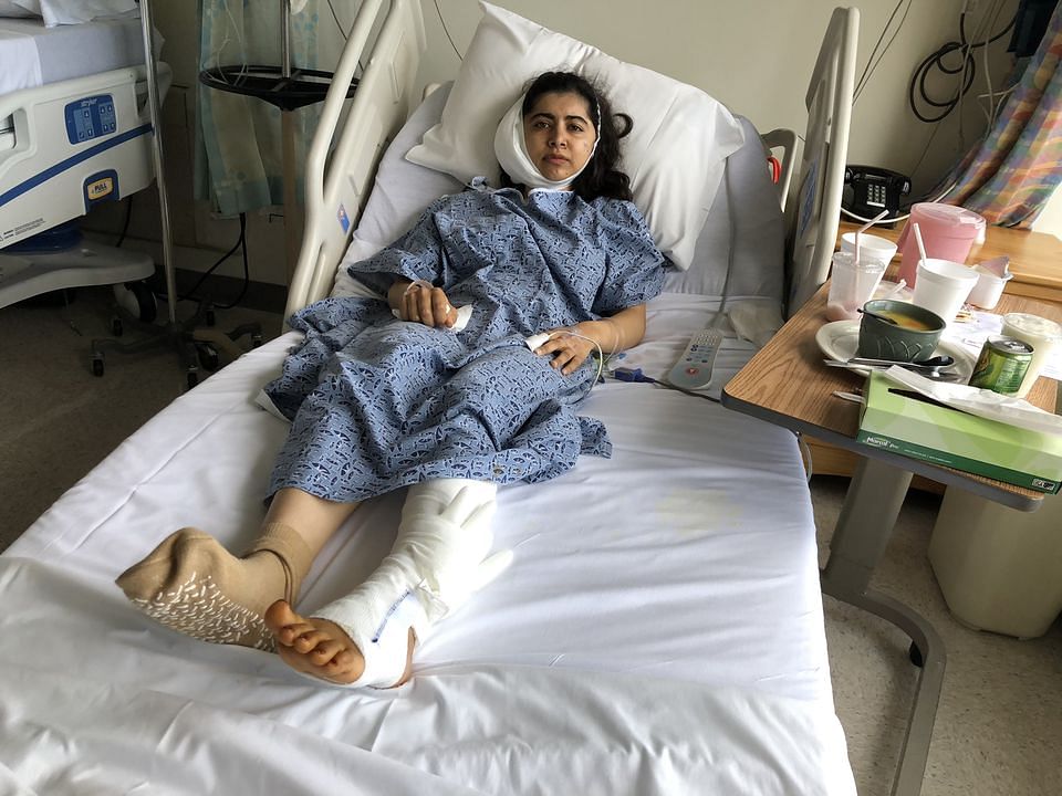 <div class="paragraphs"><p>Malala in the hospital, after her surgery in 2018.</p></div>