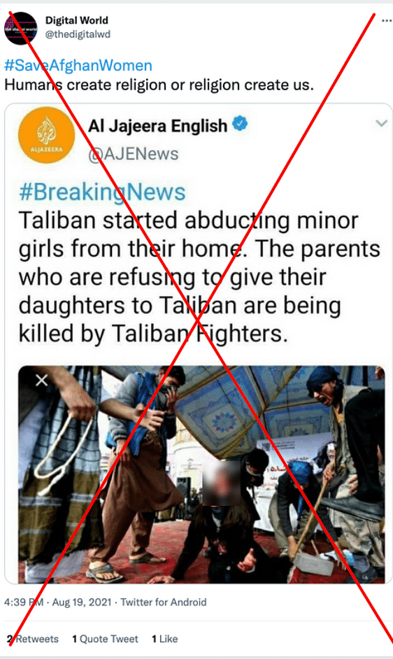 The photo used in the screenshot is of an act from 2016 while the screenshot of Al Jazeera's account is altered.
