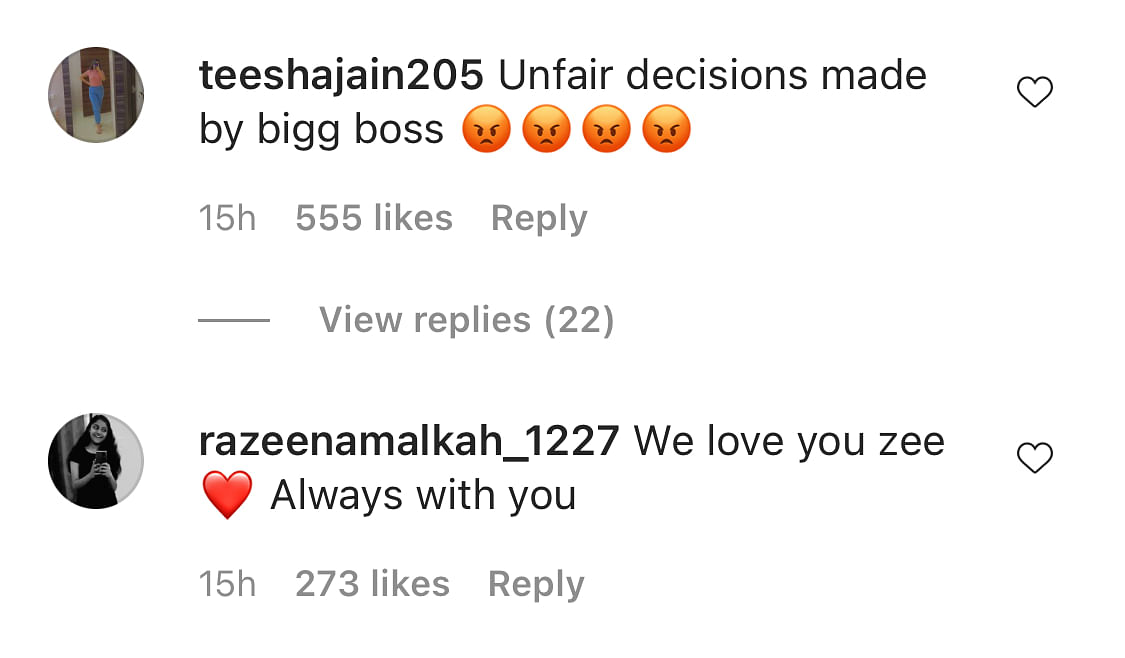 <div class="paragraphs"><p>The comments on Zeeshan Khan’s post showing injuries post fight with Pratik Sehajpal and Nishant Bhat</p></div>