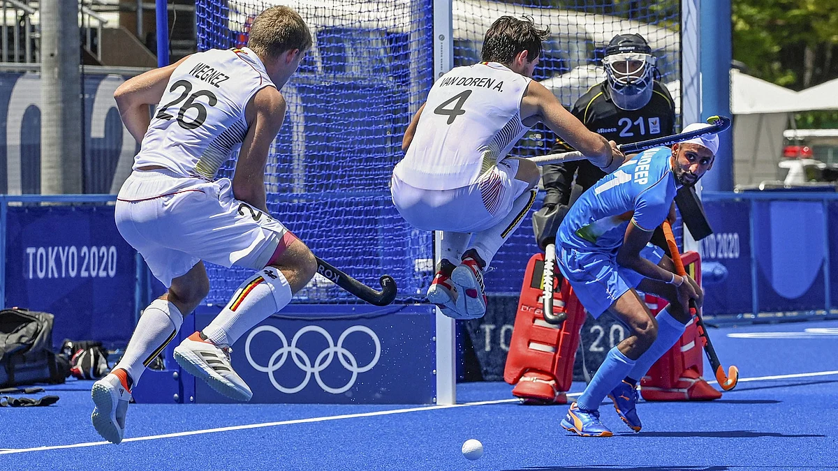 <div class="paragraphs"><p>Action from the India vs Belgium Semi-final at the 2020 Tokyo Olympics.</p></div>