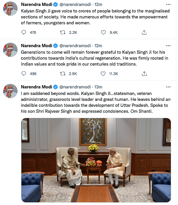 Former UP CM Kalyan Singh Passes Away, PM Modi Tweets Tribute