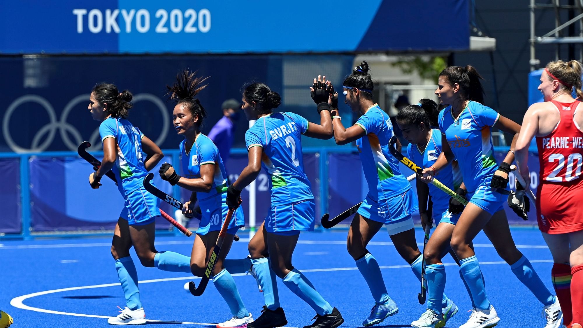 <div class="paragraphs"><p>Tokyo Olympics: Gurjit Kaur and India celebrate a goal against GB.</p></div>