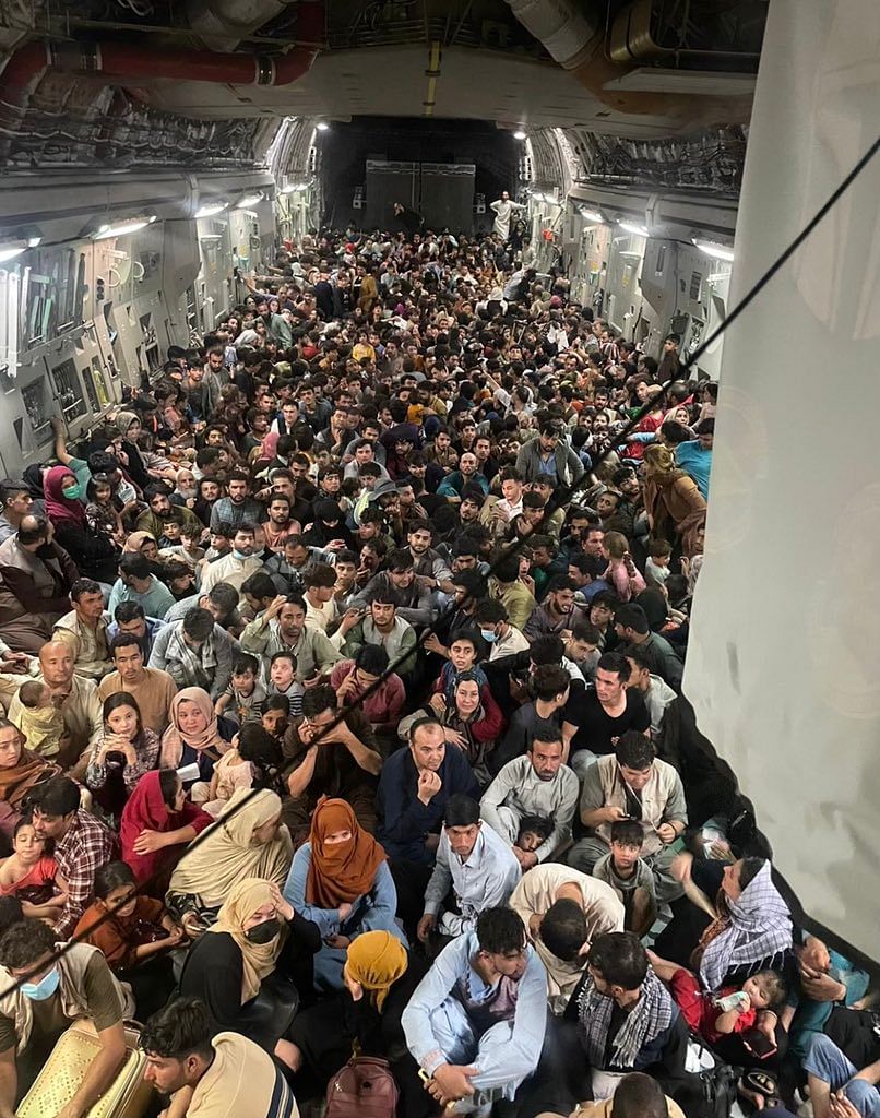 As per US defence officials, the passengers in the image were safely evacuated from Kabul to Qatar on 15 August.