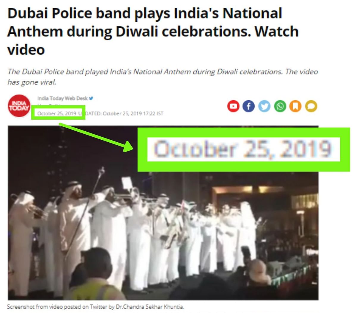 The Dubai Police Band played the Indian national anthem during the Diwali celebrations in 2019.