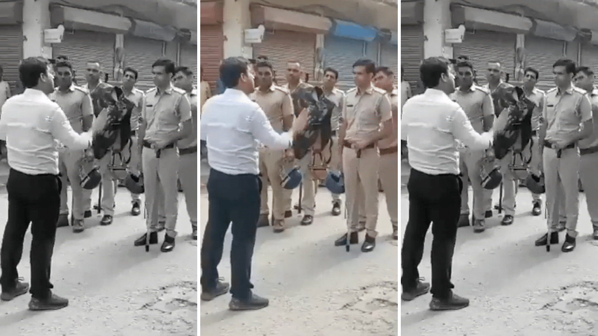 <div class="paragraphs"><p>In a viral video capture on social media, Sinha can be seen standing in front of a group of policemen and instructing them to not allow farmers to go beyond a barrica</p></div>
