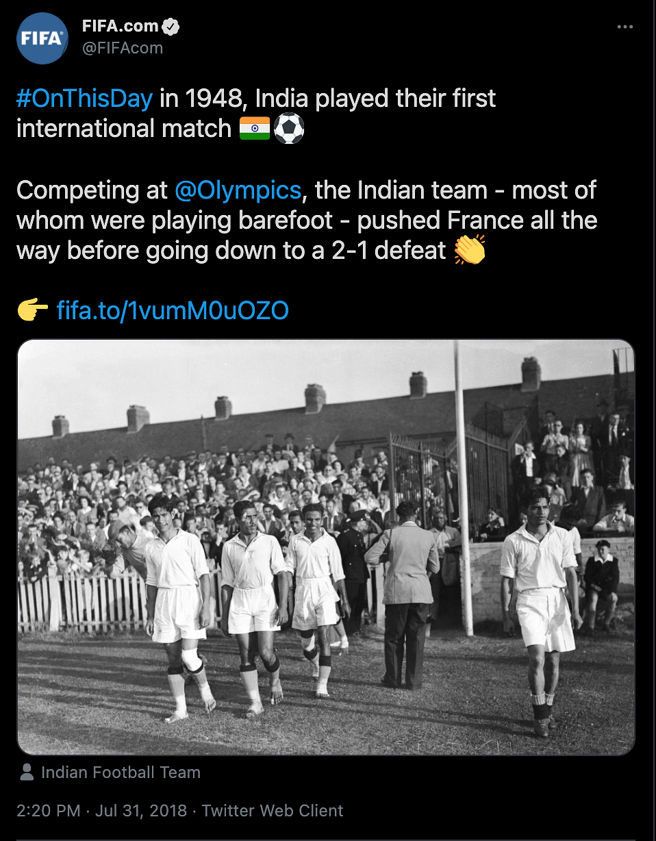 Some of the Indian footballers at the 1948 London Olympics chose to play without shoes because of comfort.