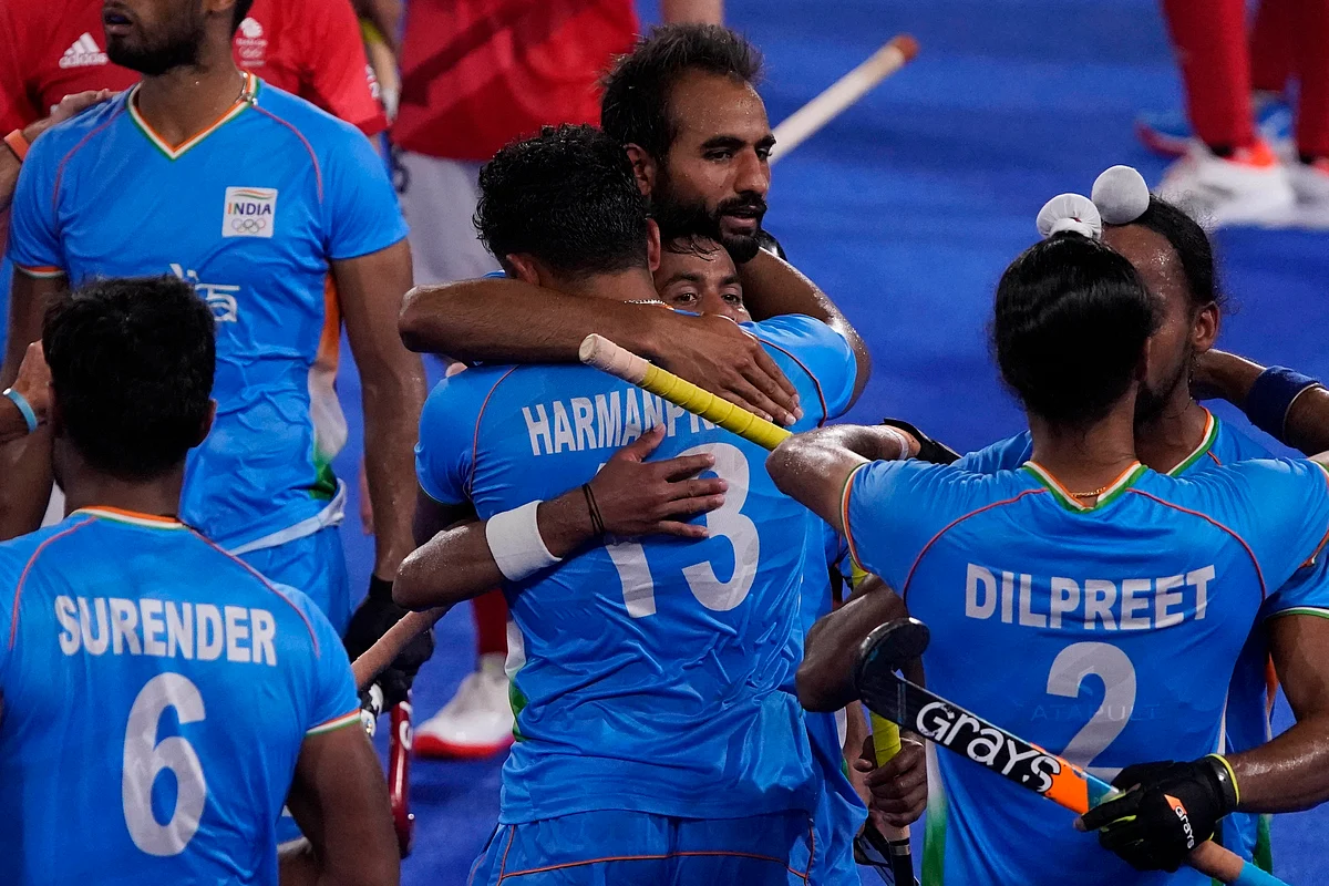 <div class="paragraphs"><p>Team India celebrates after winning their men's field hockey match against Britain at the 2020 Summer Olympics, Sunday, Aug. 1, 2021, in Tokyo, Japan. </p></div>