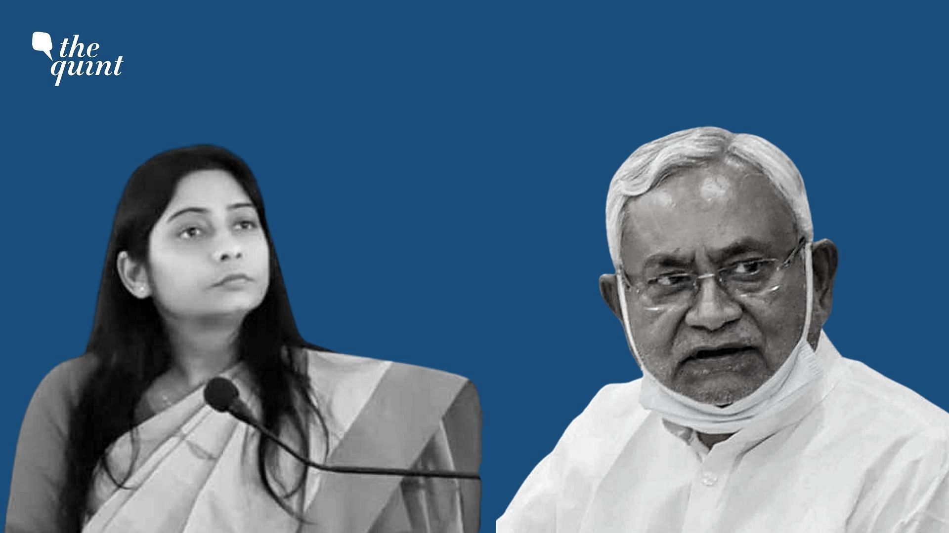 <div class="paragraphs"><p>BJP MP Sanghamita Maurya and Bihar CM Nitish Kumar.</p></div>