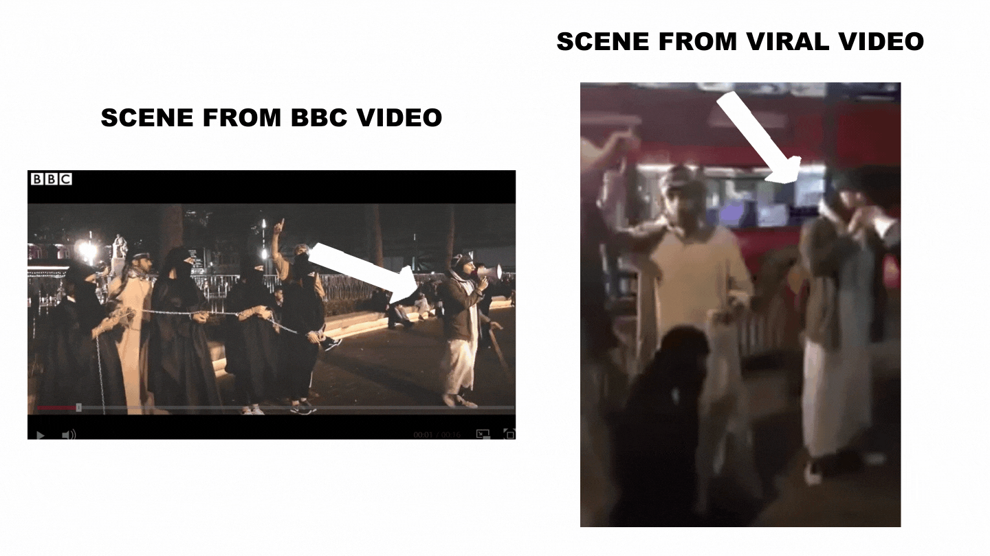 <div class="paragraphs"><p>Comparision of a still from the BBC video with the viral video.</p></div>