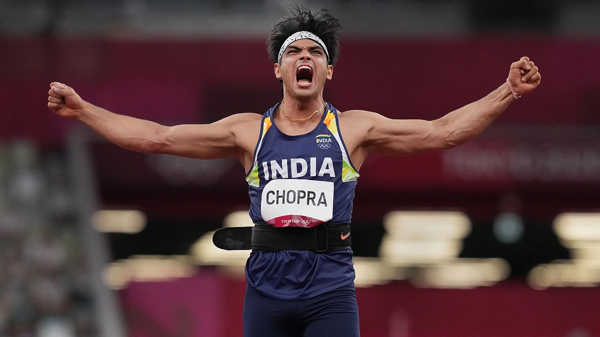 <div class="paragraphs"><p>An ecstatic Neeraj Chopra reacts after winning gold</p></div>
