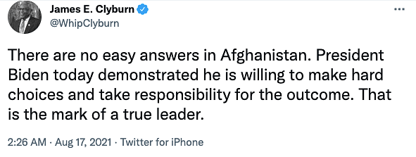 Joe Biden's address comes a day after the Taliban took control of Afghanistan. 