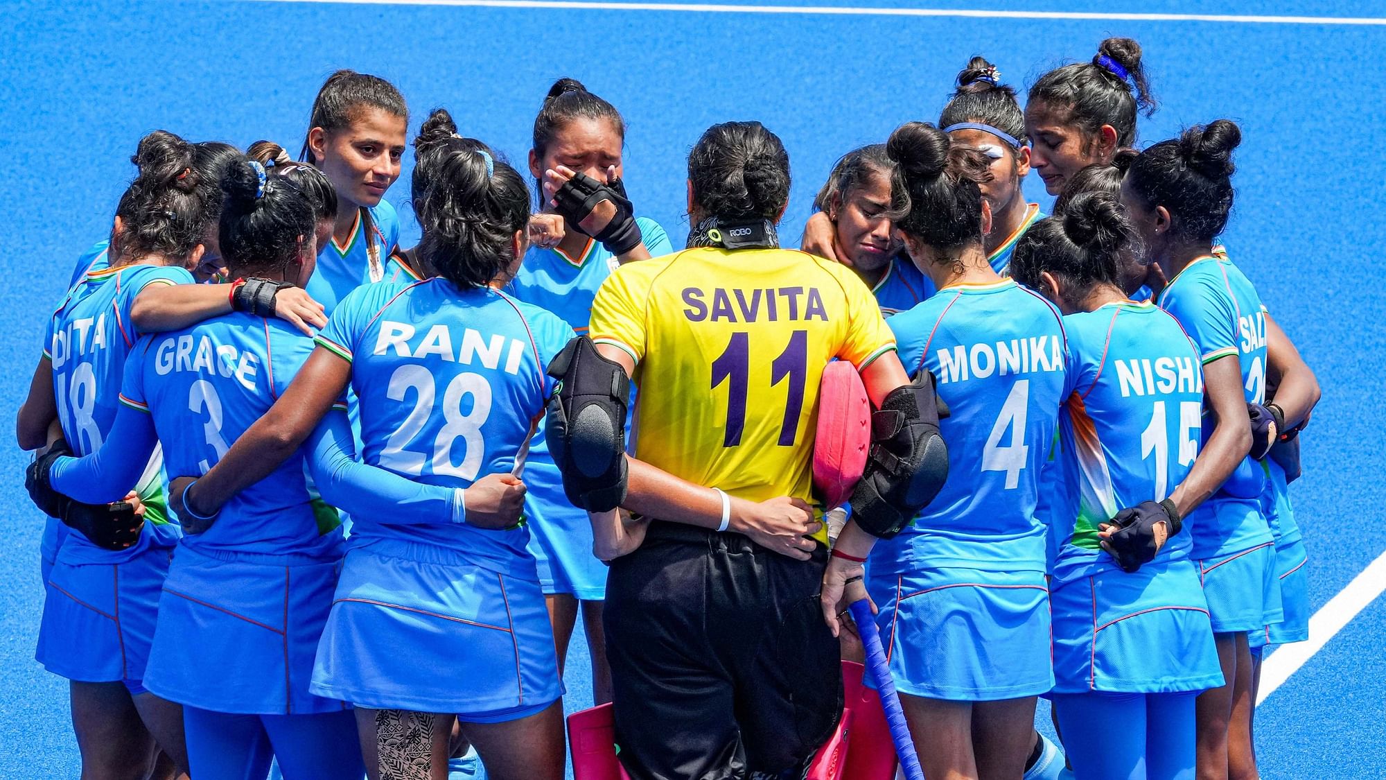 <div class="paragraphs"><p>Tokyo: Indian players react after losing their women's field hockey bronze medal match against Great Britain, at the 2020 Summer Olympics, in Tokyo, Friday, Aug. 6, 2021. India lost the match 3-4. </p></div>