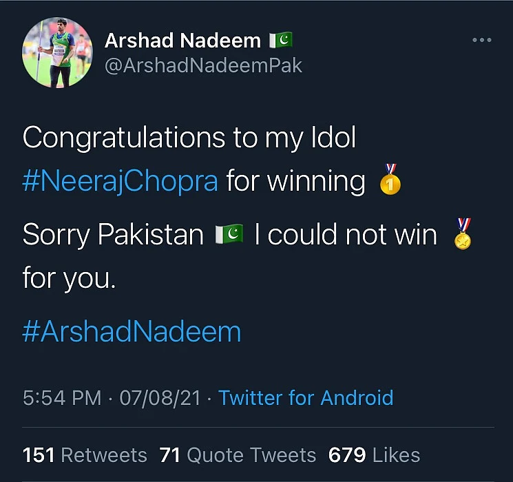 News Outlets Fall For Arshad Nadeem's Fake Account Congratulating Neeraj Chopra