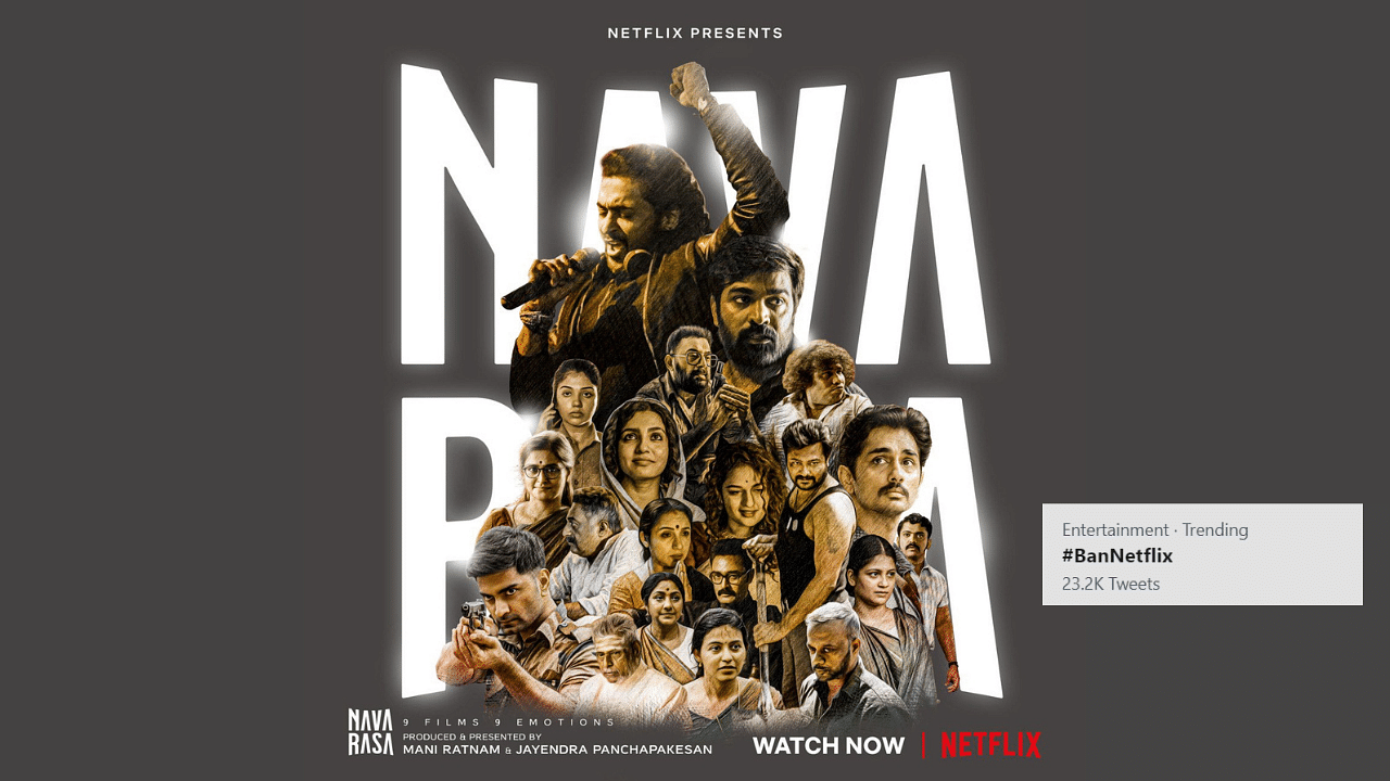 <div class="paragraphs"><p>#BanNetflix has been trending on Twitter because of an ad for Netflix's <em>Navarasa&nbsp;</em>in a Tamil daily.</p></div>