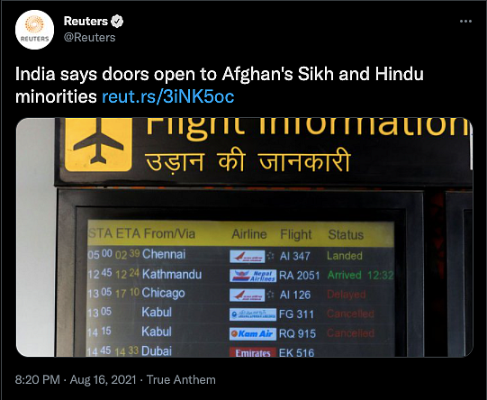 <div class="paragraphs"><p>Retuers' tweet on Indian government's statement.</p></div>