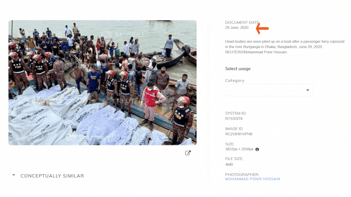 The photograph is from a ferry accident that took place in Bangladesh in June 2020. 