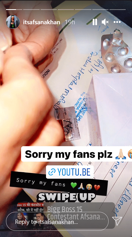 Afsana Khan posted a picture of medicines on Instagram and apologised to her fans for leaving Bigg Boss 15.