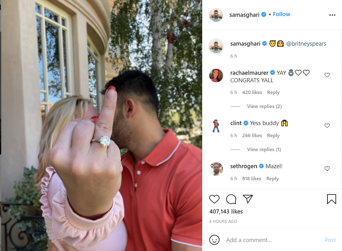 Britney Spears shared a video with Sam Asghari, flaunting her engagement ring.