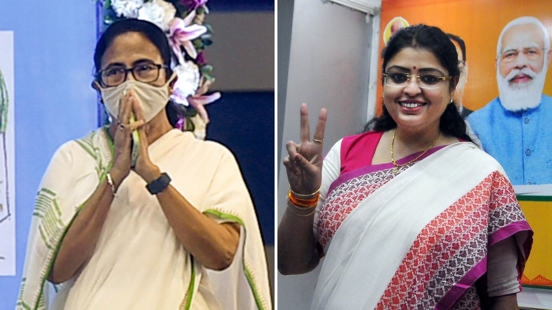 <div class="paragraphs"><p>TMC's Mamata Banerjee (left) and BJP's Priyanka Tibrewal</p></div>
