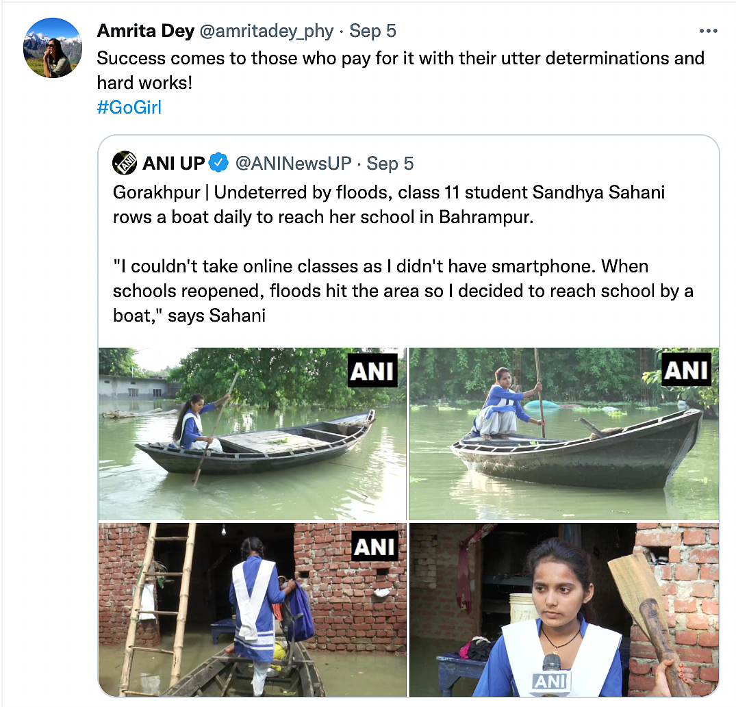 In Flood-Hit Gorakhpur, This Class 11 Student Reaches School by Rowing a Boat