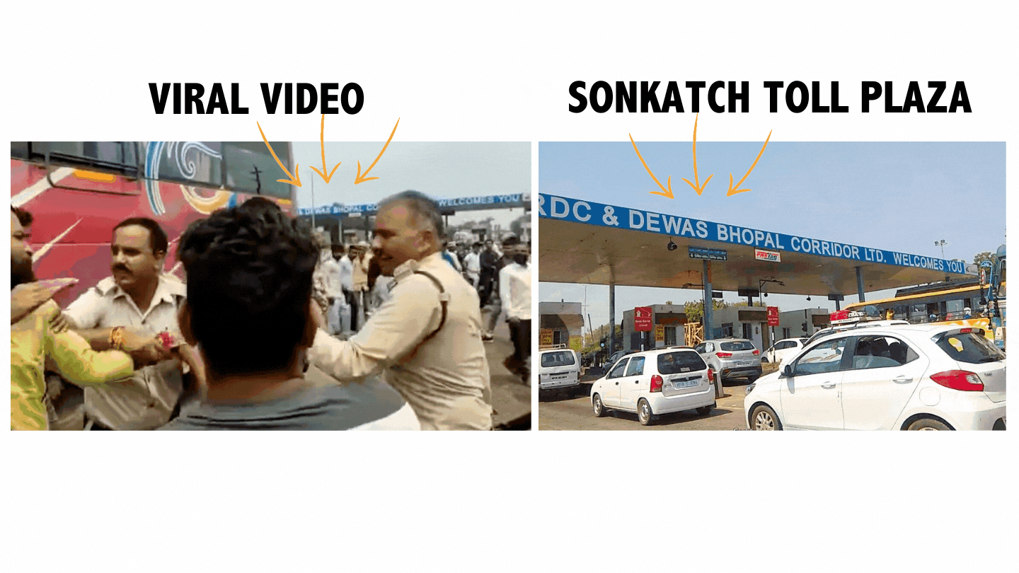 <div class="paragraphs"><p>Screengrab from viral video (L), and Sonkatch Toll Plaza (R).</p></div>