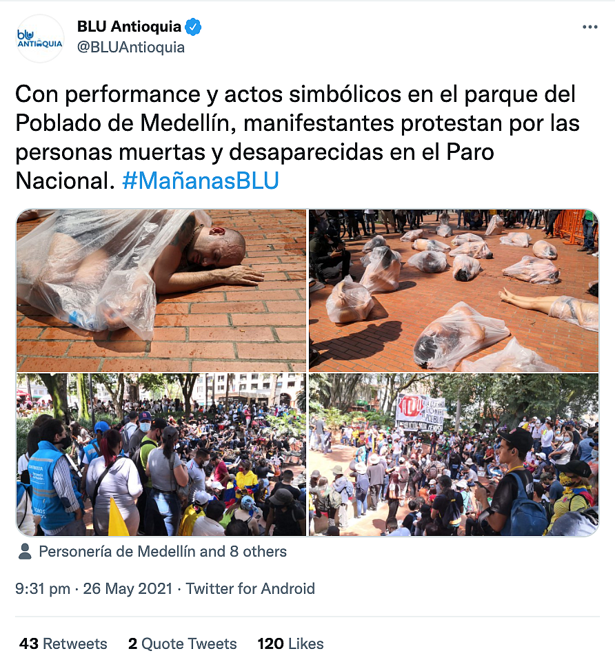 <div class="paragraphs"><p>The tweet shared by a Medellín- based radio channel mentioned that the performance took place at Poblado park.</p></div>