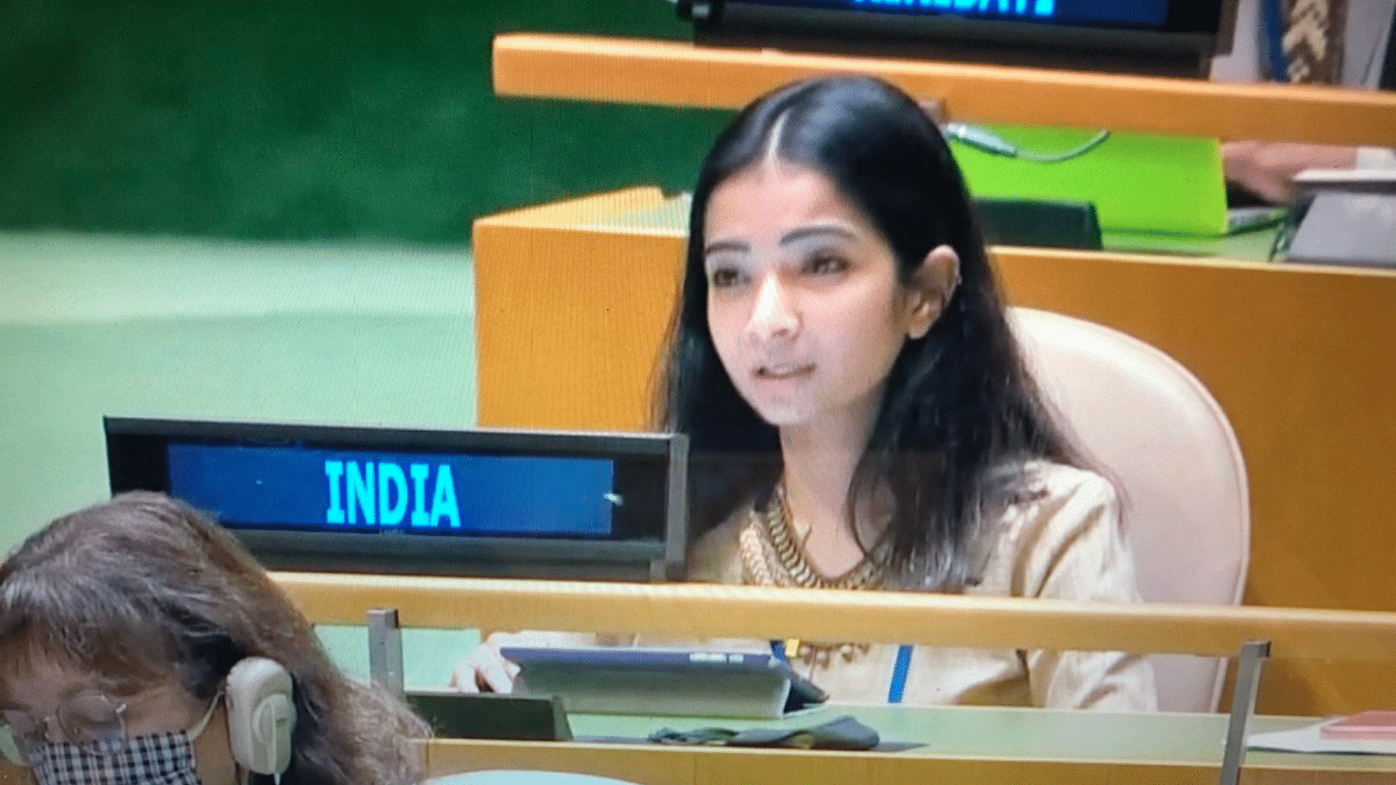 <div class="paragraphs"><p>Sneha Dubey, the First Secretary at the United Nations General Assembly.</p></div>