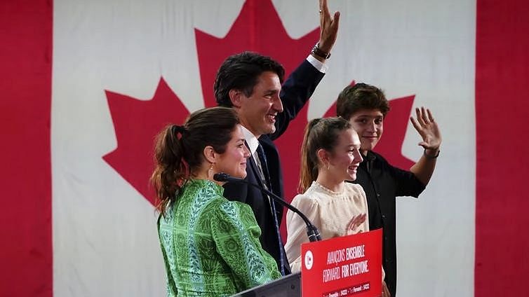 <div class="paragraphs"><p>Justin Trudeau and his family wave to supporters in Montréal on election night.</p></div>