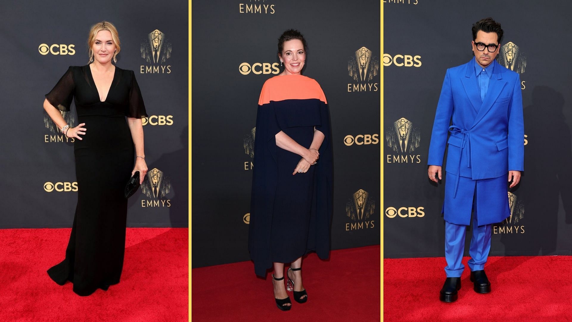 <div class="paragraphs"><p>Kate Winslet, Olivia Colman &amp; Dan Levy at the Emmys red carpet.</p></div>