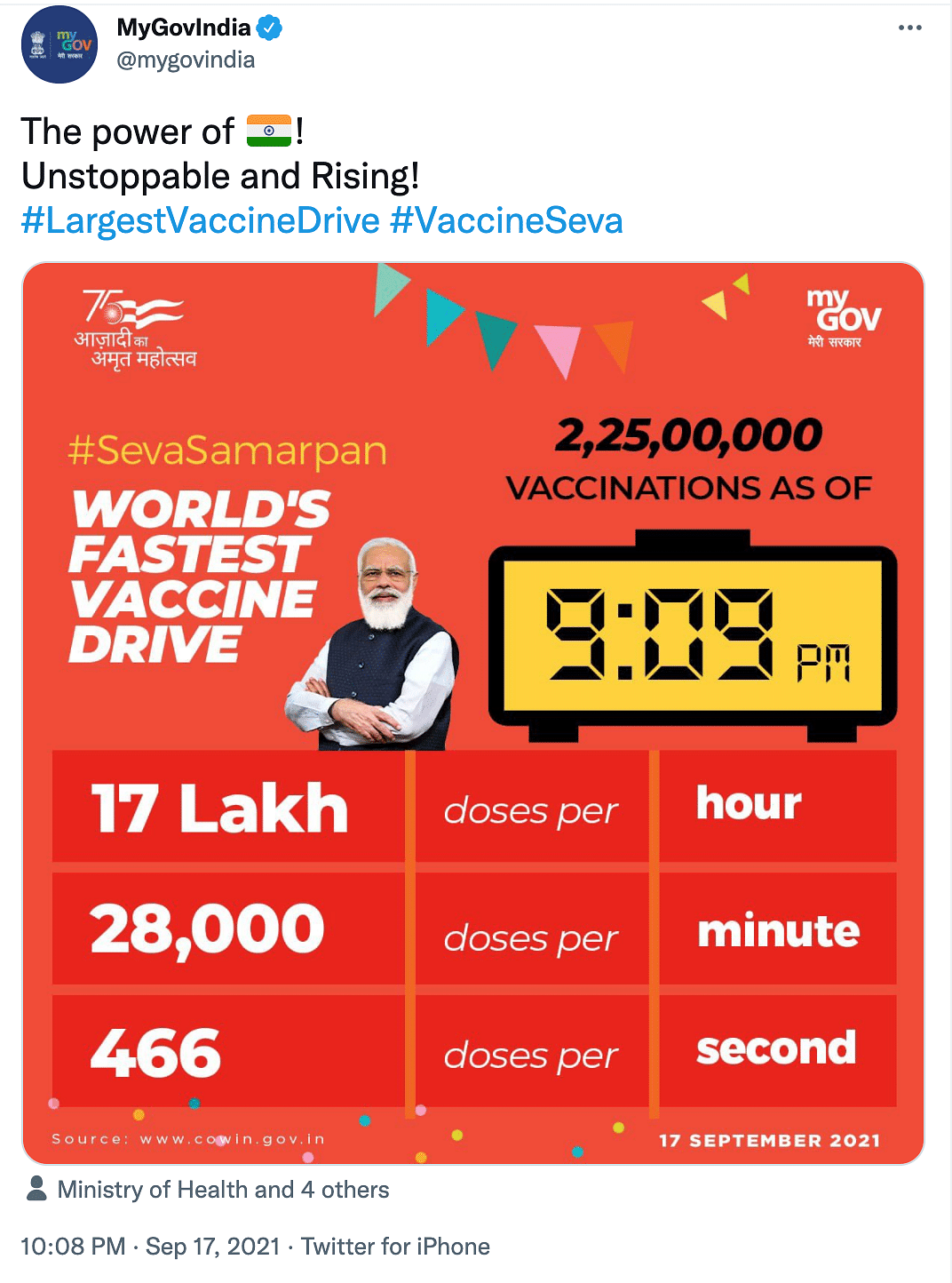 PM Modi hailed the massive vaccination drive as "a feat not even the most powerful nations have achieved."