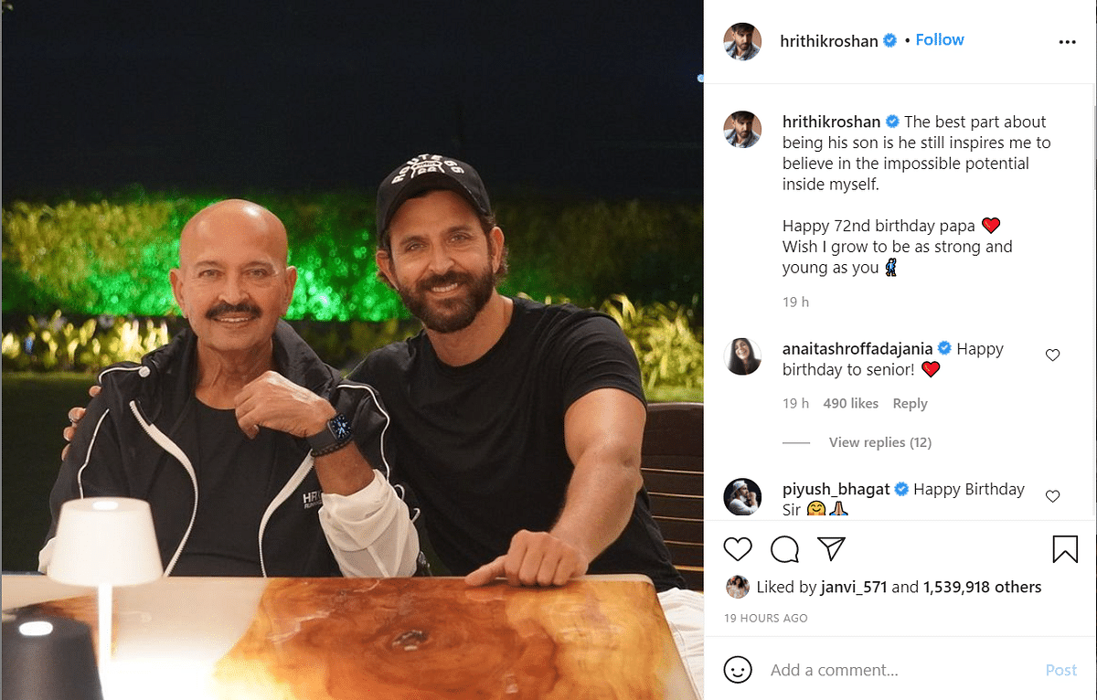 Hrithik Roshan shared a picture with father Rakesh Roshan, with a birthday wish. 