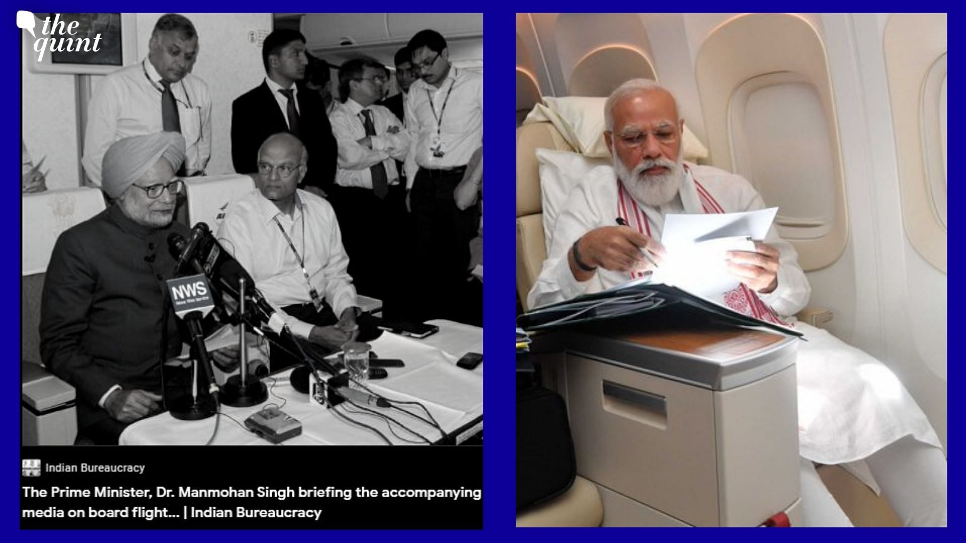 <div class="paragraphs"><p>Following Prime Minister Narendra Modi’s tweet, with a photograph, about working on a long flight, the Congress party on Thursday, 23 September, took to Twitter, to share photographs of former Prime Minister Manmohan Singh addressing press conferences on board the Air India One.</p></div>