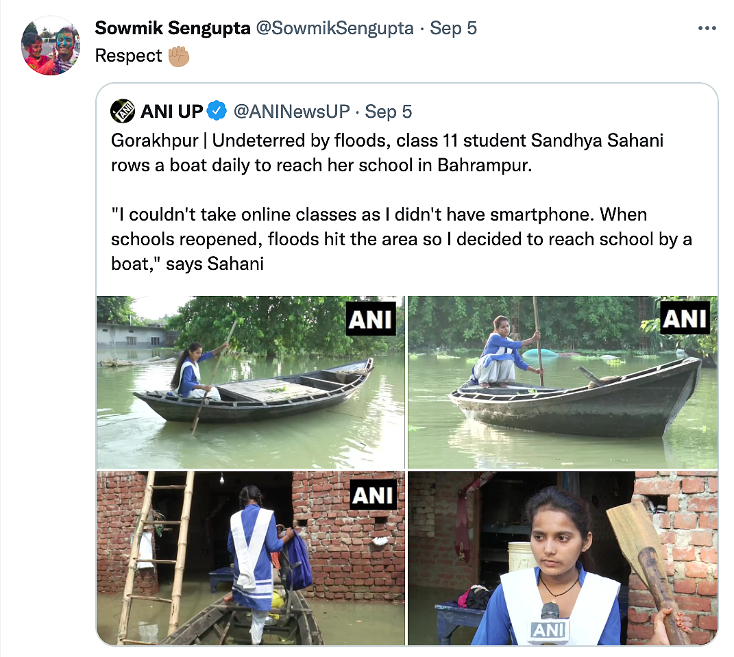 In Flood-Hit Gorakhpur, This Class 11 Student Reaches School by Rowing a Boat